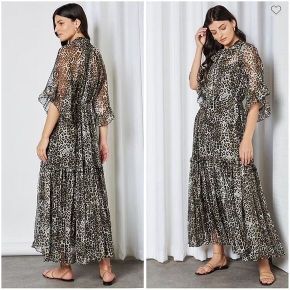 Mango Animal Print Long Ruffle Dress New - Picture 1 of 11